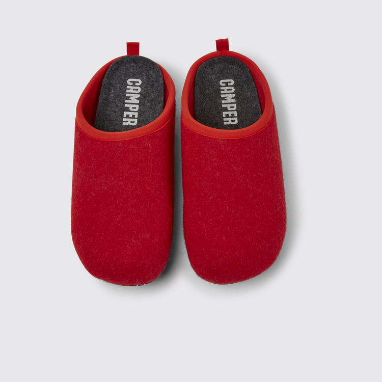 Overhead view of Wabi Red wool men’s slippers