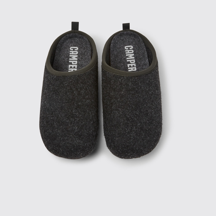 Overhead view of Wabi Grey wool men’s slippers