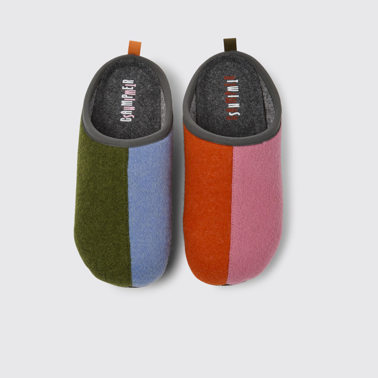 Overhead view of Twins Multicolored wool men’s slippers