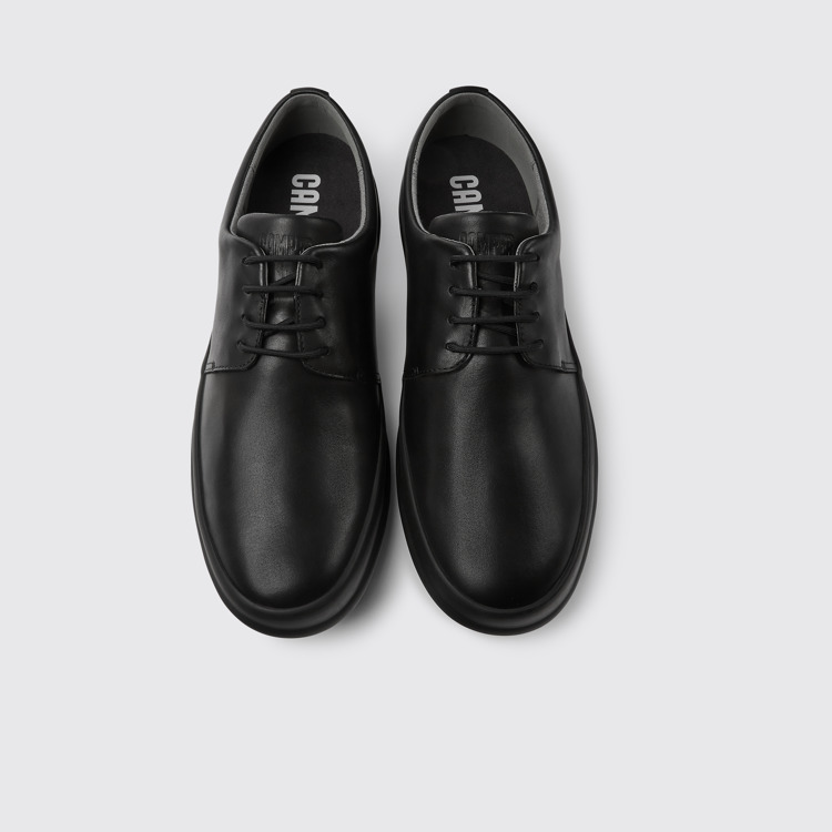 Overhead view of Chasis Black leather shoes for men