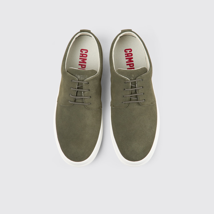 Overhead view of Chasis Green nubuck shoes for men