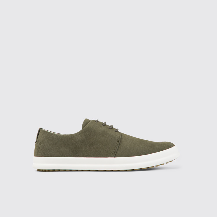 Side view of Chasis Green nubuck shoes for men