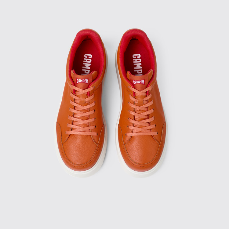 Overhead view of Runner K21 Orange leather sneakers for men