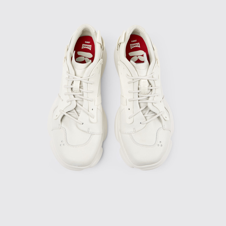 Overhead view of Karst White non-dyed leather sneakers for men