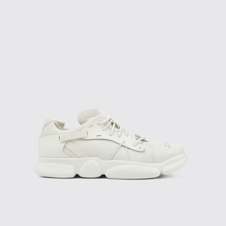 Side view of Karst White non-dyed leather sneakers for men