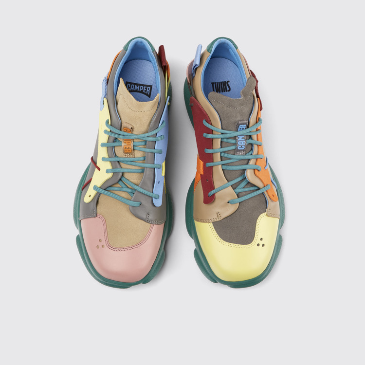 Overhead view of Twins Multicolored leather and nubuck sneakers for men