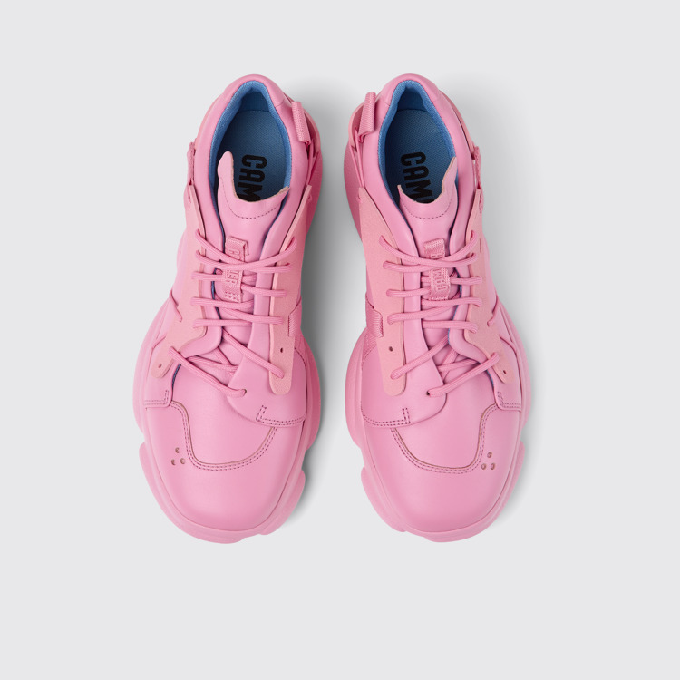 Overhead view of Karst Pink leather and textile sneakers for men