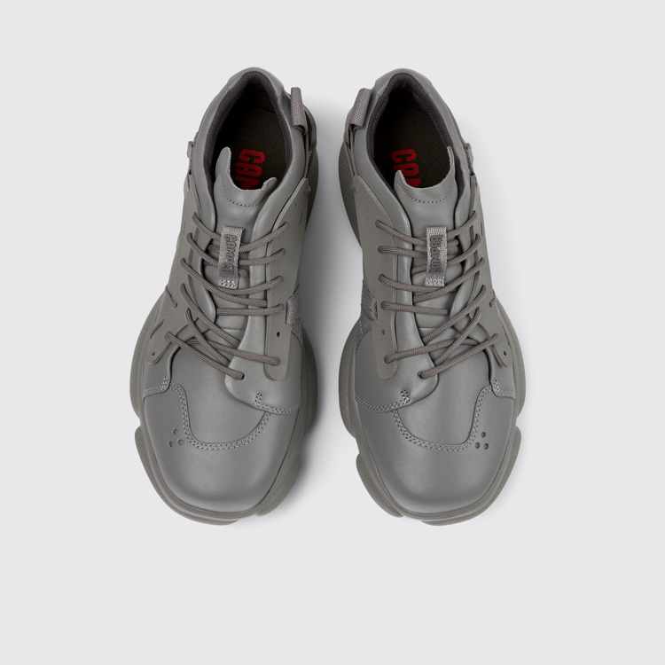 Overhead view of Karst Gray leather and textile sneakers for men