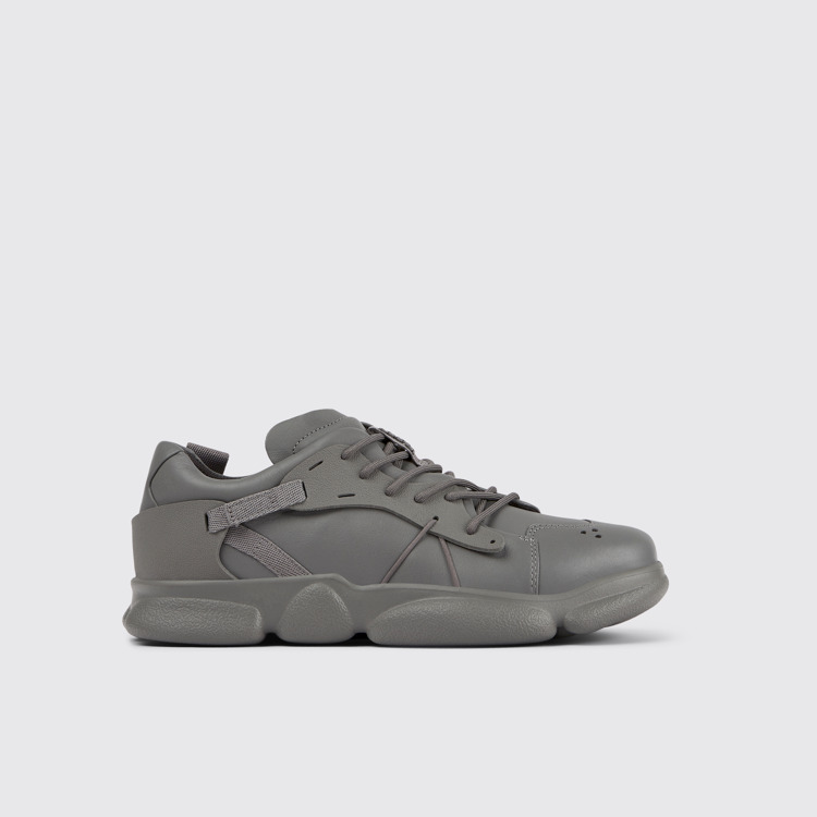 Side view of Karst Gray leather and textile sneakers for men