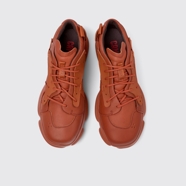 Overhead view of Karst Red leather and textile sneakers for men