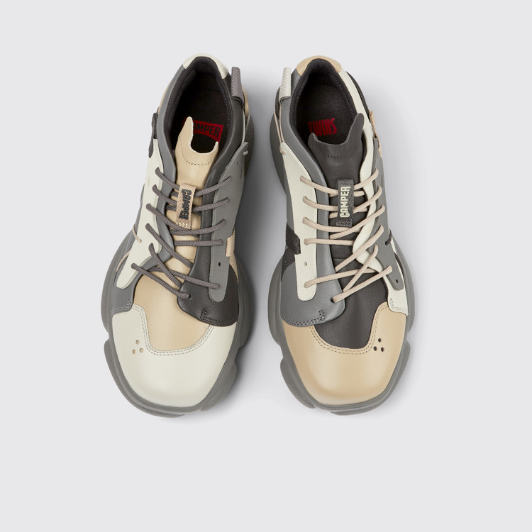 Overhead view of Twins Multicolored leather and textile sneakers for men