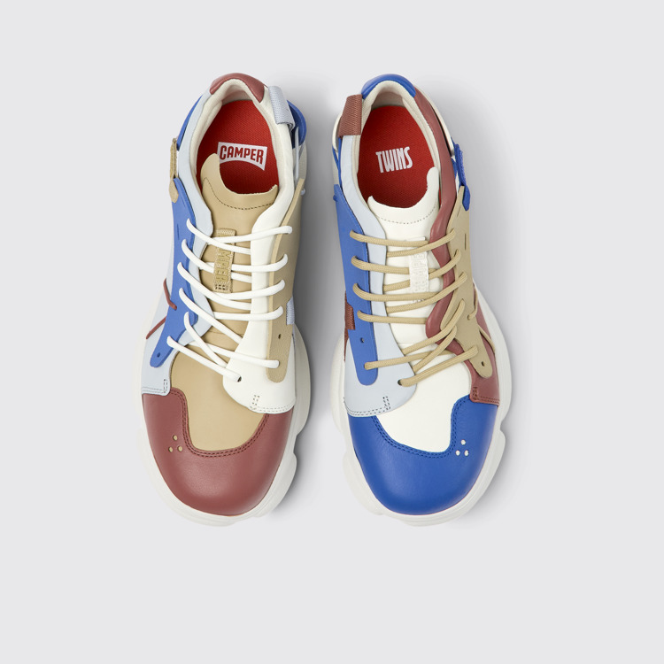 Overhead view of Twins Multicolored Leather/Textile Sneaker for Men