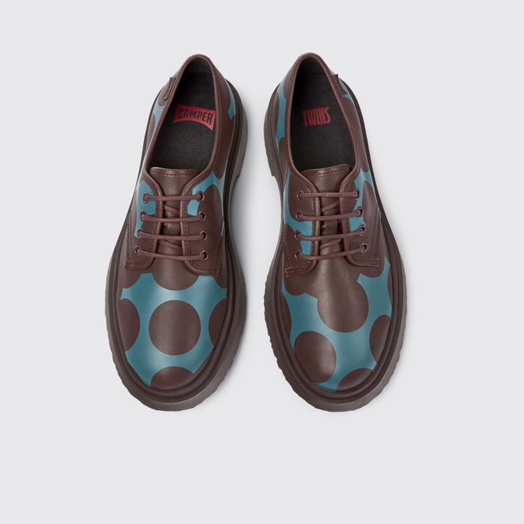 Overhead view of Twins Burgundy and blue leather shoes for men