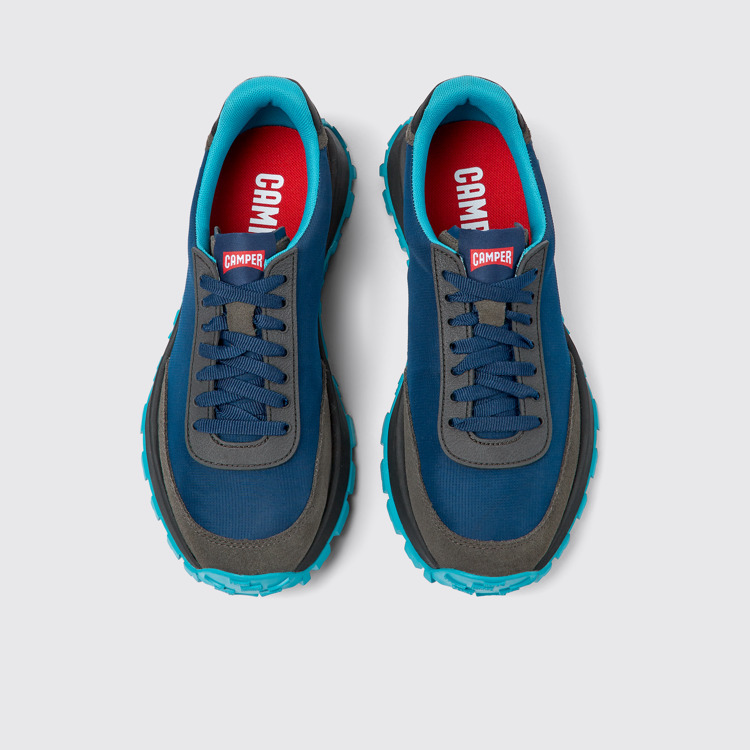 Overhead view of Drift Trail VIBRAM Blue recycled PET and nubuck sneakers for men