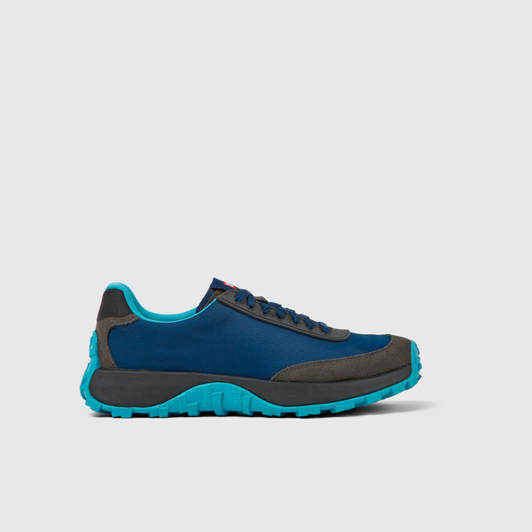 Side view of Drift Trail VIBRAM Blue recycled PET and nubuck sneakers for men