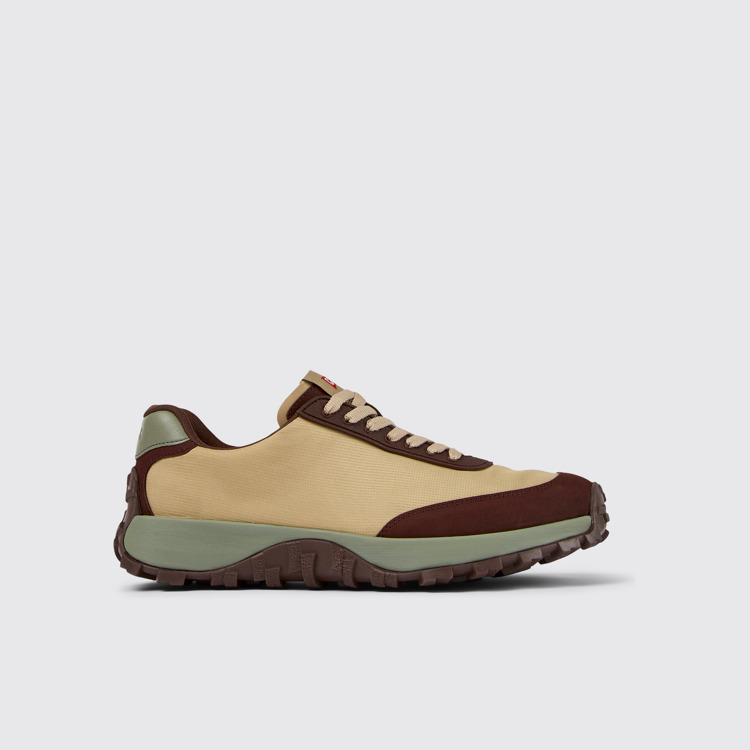 Side view of Drift Trail VIBRAM Beige recycled PET and nubuck sneakers for men