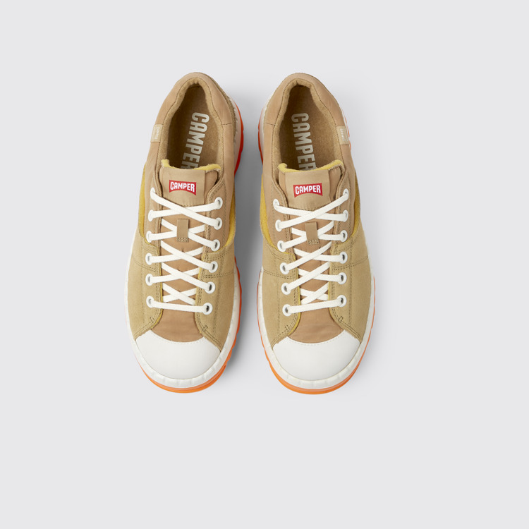 Overhead view of Teix Beige recycled textile and nubuck shoes for men