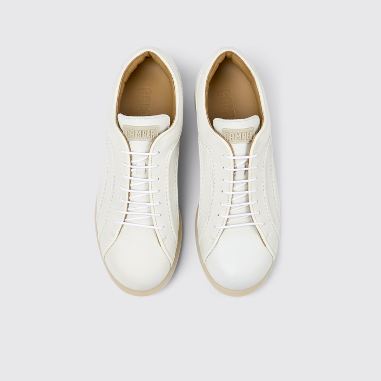 Overhead view of Pelotas White non-dyed leather sneakers for men