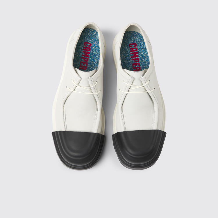 Overhead view of Junction White non-dyed leather shoes for men