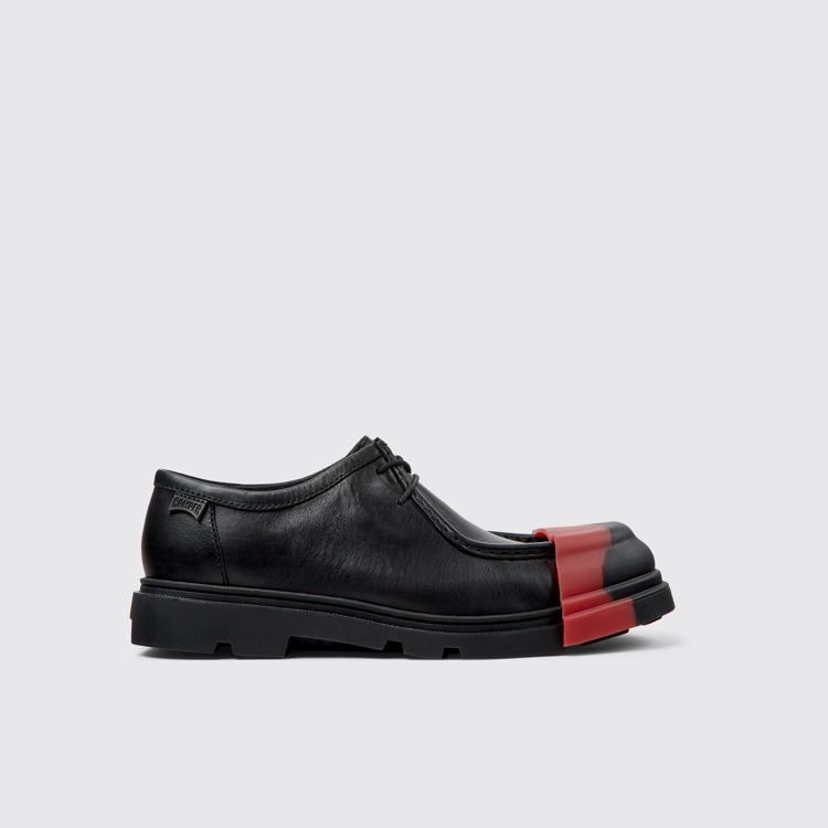 Side view of Junction Black Leather Shoes for Men.