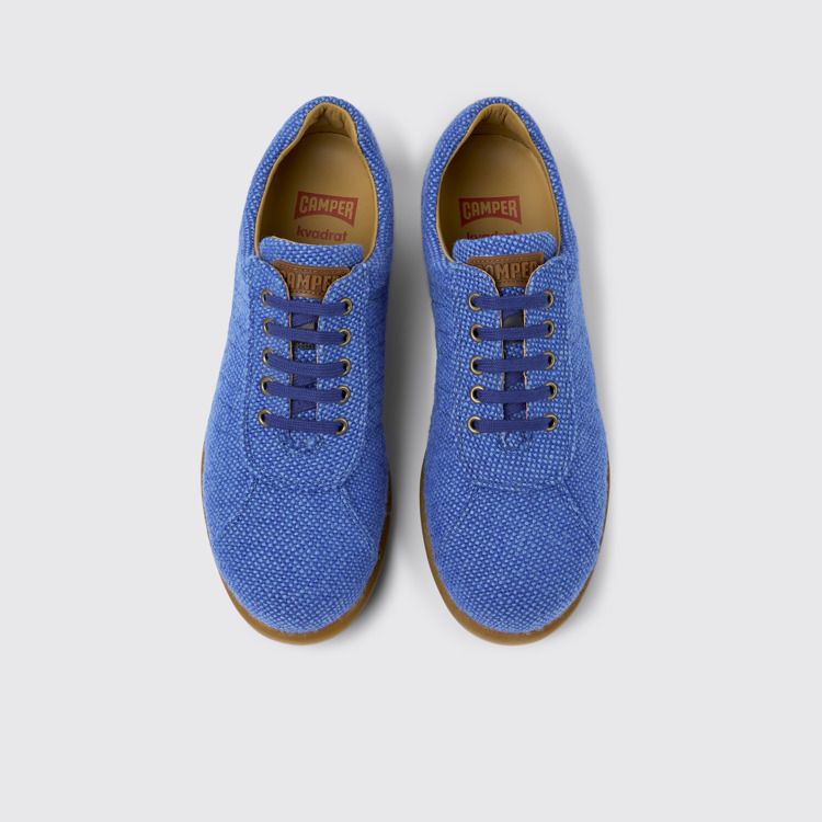 Overhead view of Pelotas Blue wool, viscose, and leather shoes for men