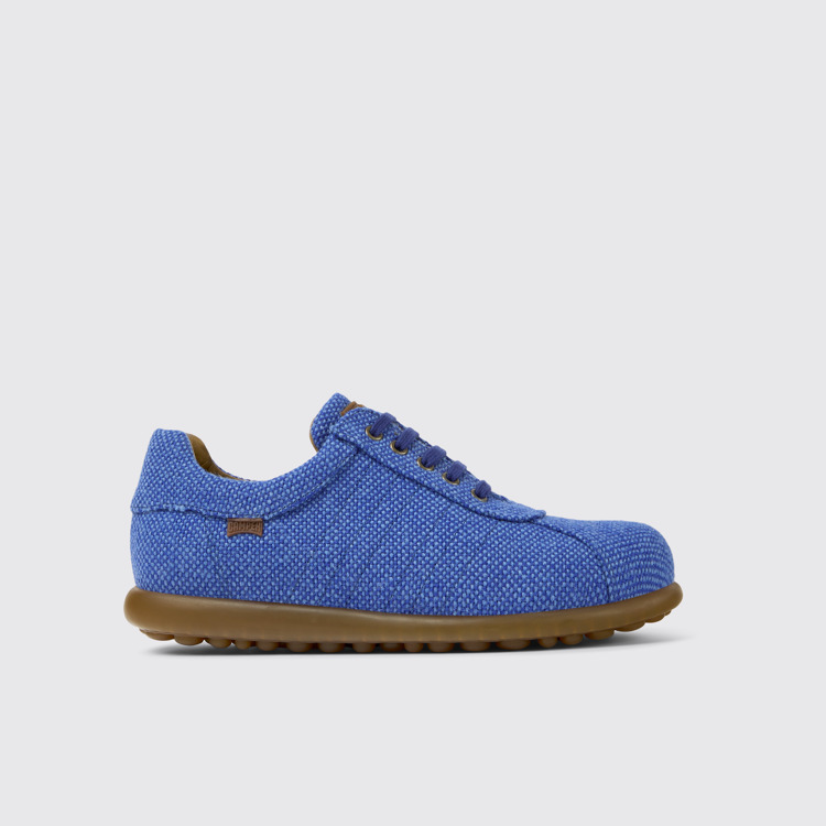 Side view of Pelotas Blue wool, viscose, and leather shoes for men