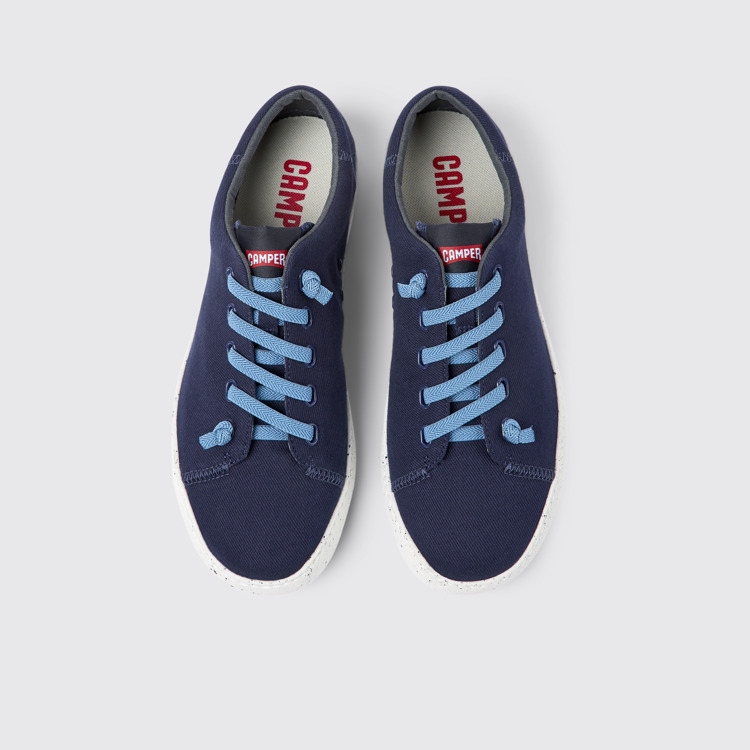 Overhead view of Peu Touring Blue textile sneakers for men