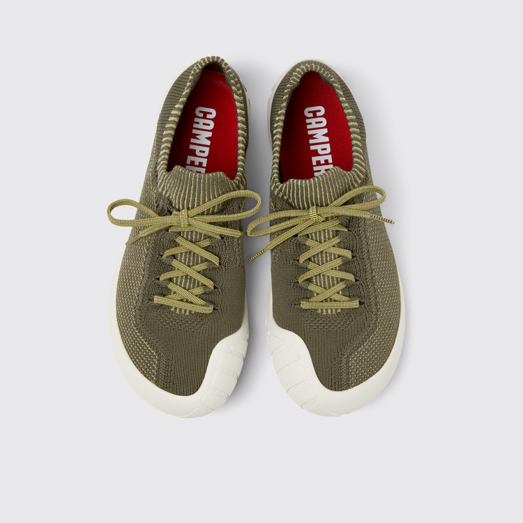 Overhead view of Path Green and yellow textile sneakers for men