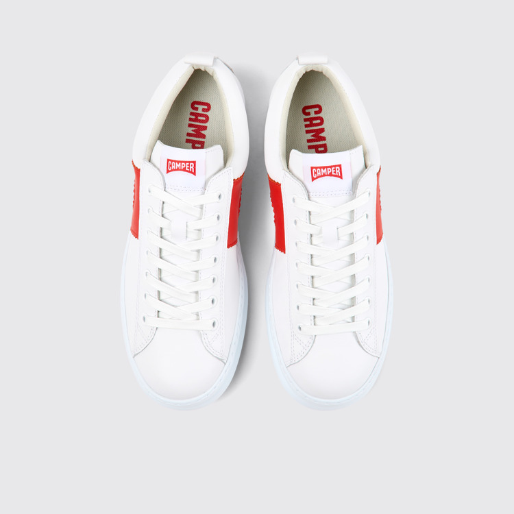 Overhead view of Runner White and red leather sneakers for men