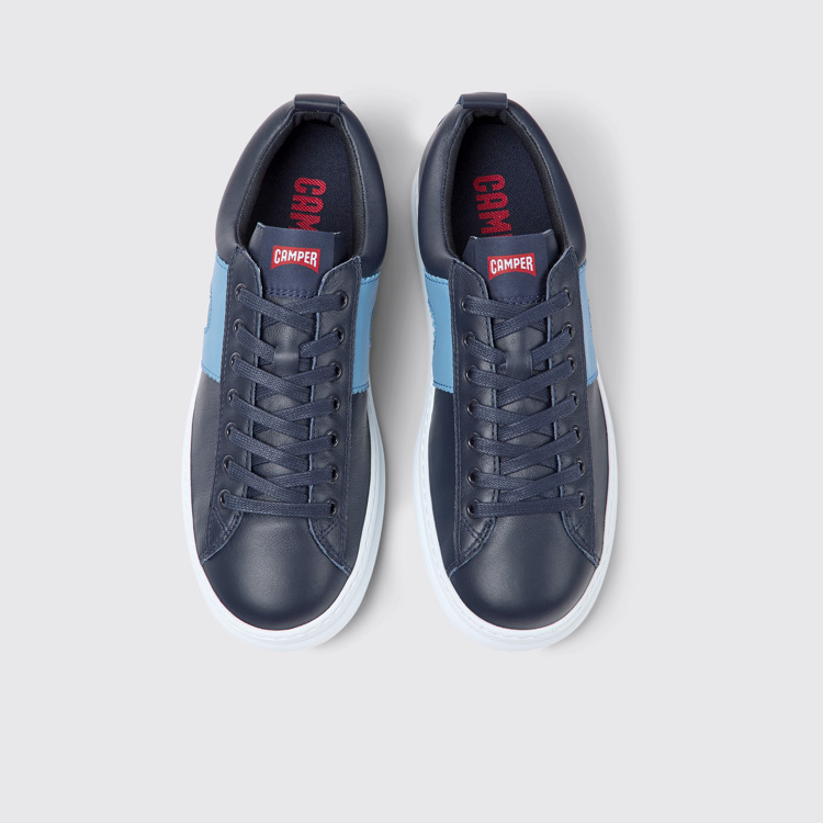 Overhead view of Runner Blue leather sneakers for men