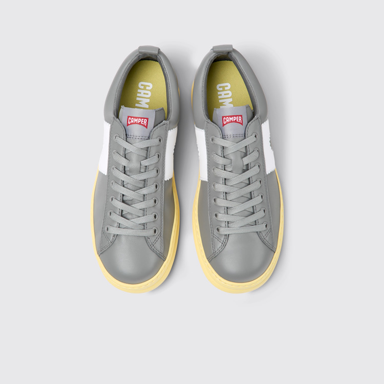 Overhead view of Runner Gray and yellow leather sneakers for men