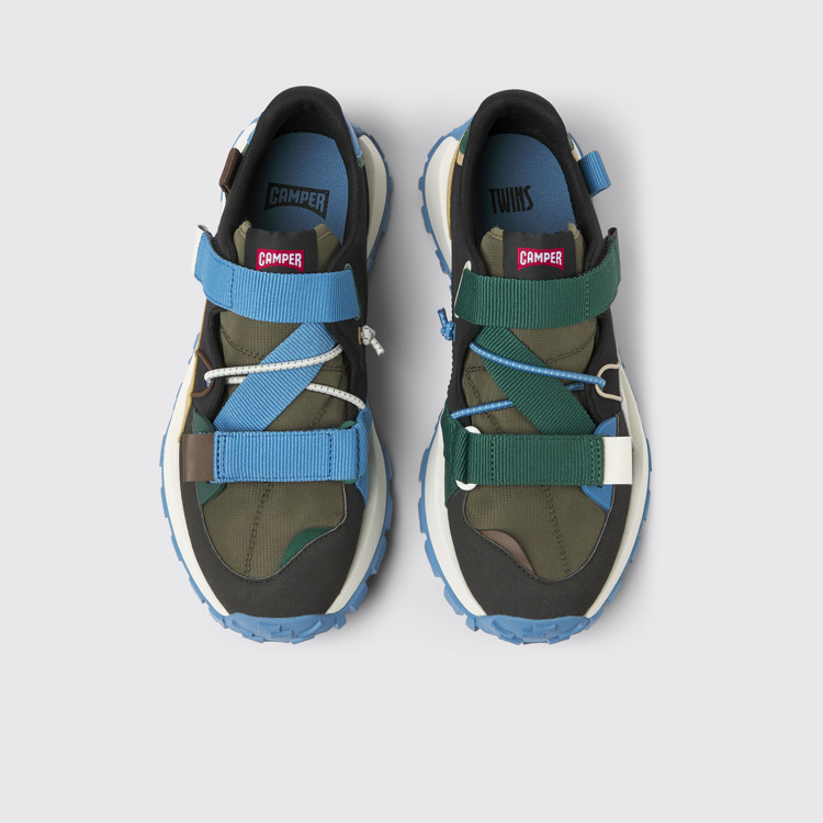 Overhead view of Twins Multicolored textile and nubuck sneakers for men