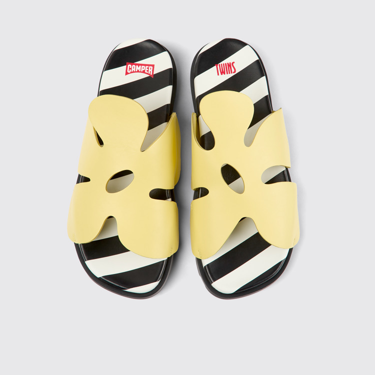 Overhead view of Twins Yellow leather sandals for men