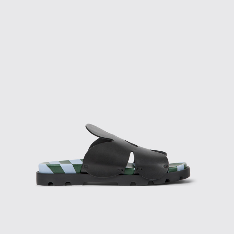 Side view of Twins Black leather sandals for men