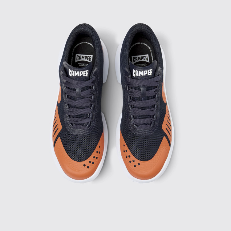 Overhead view of Camper x INEOS Britannia Blue and Orange Textile Sneakers for Men