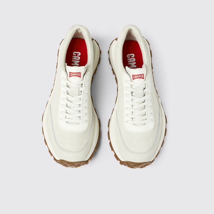 Overhead view of Drift Trail VIBRAM White Leather and Textile Sneakers for Men.