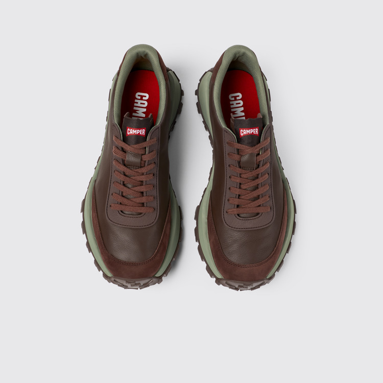 Overhead view of Drift Trail VIBRAM Burgundy leather and nubuck sneakers for men