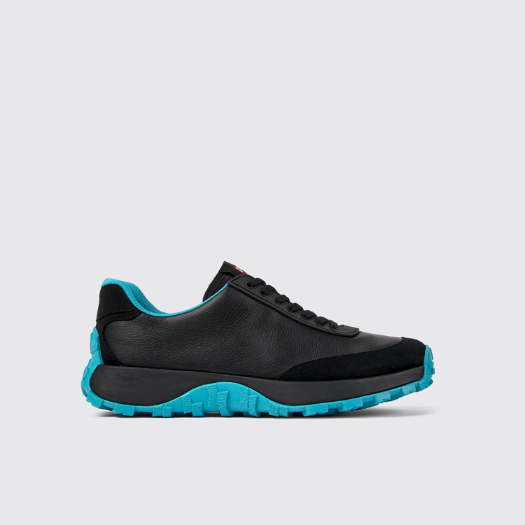 Side view of Drift Trail VIBRAM Black leather and nubuck sneakers for men