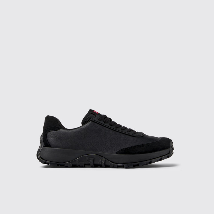 Side view of Drift Trail VIBRAM Black leather and nubuck sneakers for men