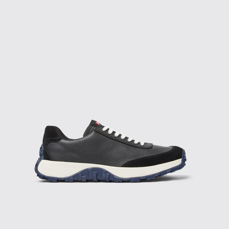 Side view of Drift Trail Black Leather and Nubuck Sneakers for Men.