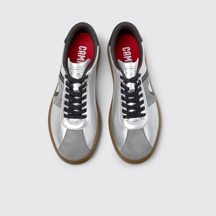 Overhead view of Pelotas Soller Silver-black Leather and Nubuck Sneakers for Men.