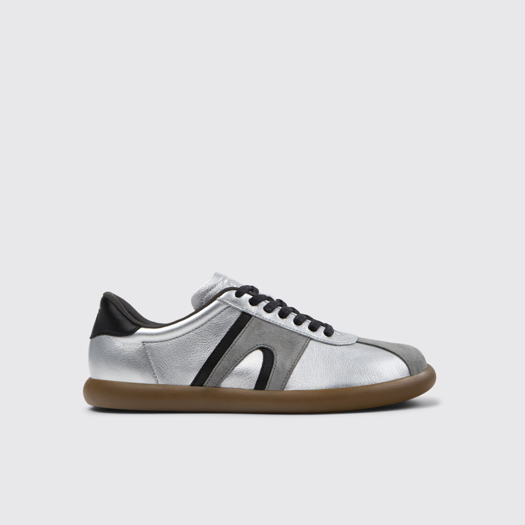 Side view of Pelotas Soller Silver-black Leather and Nubuck Sneakers for Men.