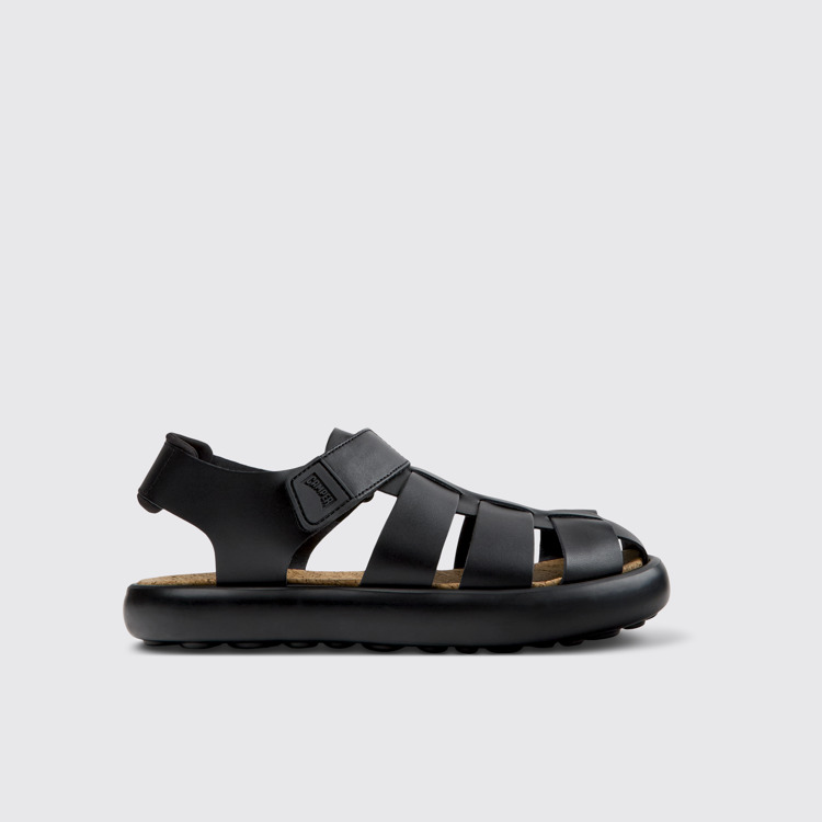 Side view of Pelotas Flota Black Leather Sandals for Men.