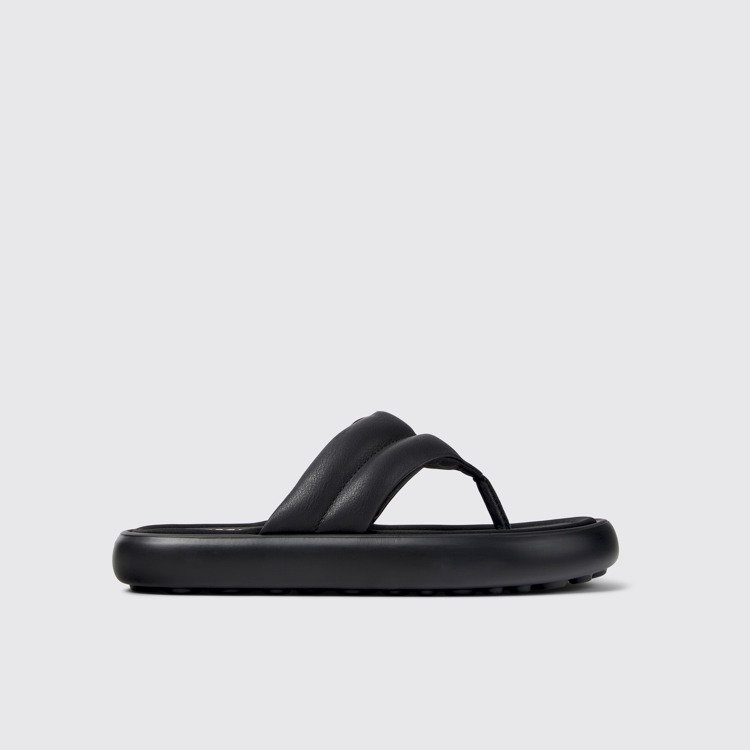 Side view of Pelotas Flota Black Leather Flip-Flop for Men