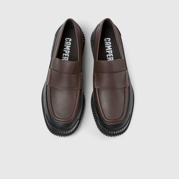 Overhead view of Pix Brown-black Leather Moccasin for Men