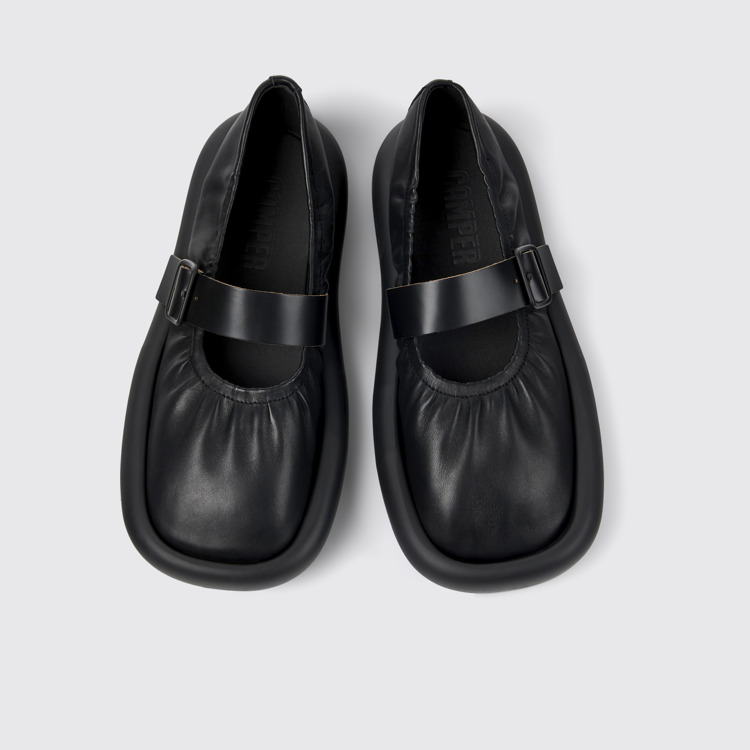 Overhead view of Aqua Black Leather Ballerina for Men