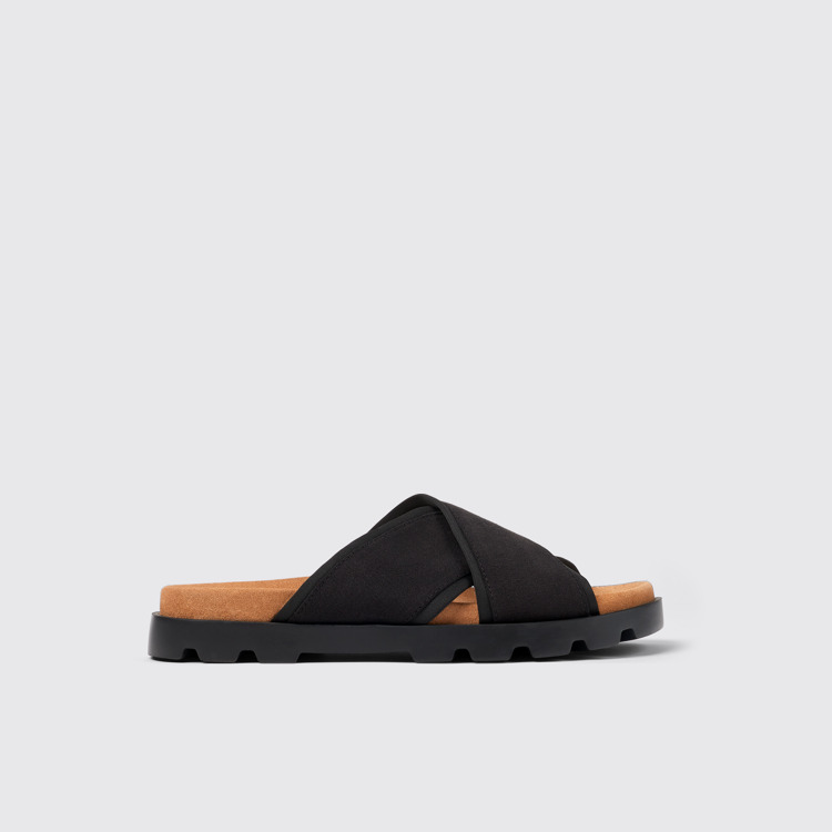 Side view of Brutus Sandal Black Textile Slide for Men