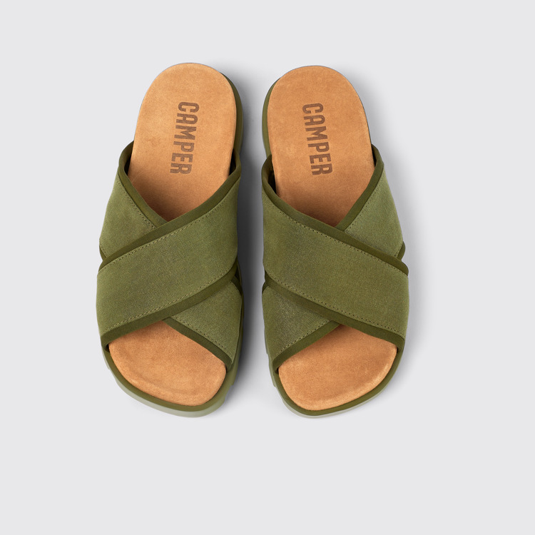 Overhead view of Brutus Sandal Green Textile Slide for Men