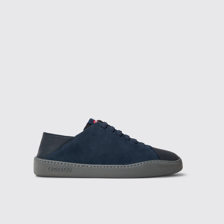 Side view of Twins Blue Nubuck and Leather Shoes for Men.