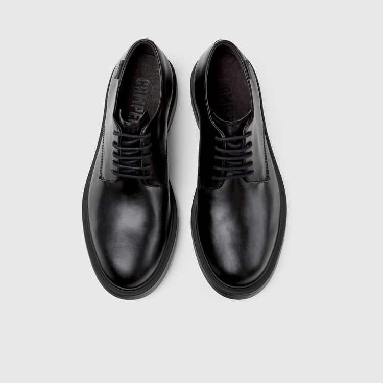 Dean Black Leather Shoes for Men.俯角